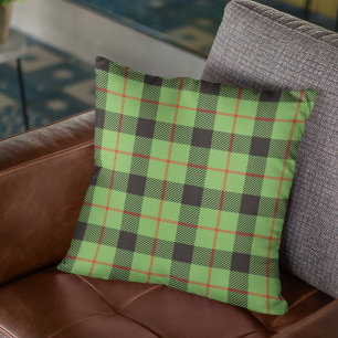 Bright Green & Red Plaid Throw Pillow