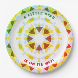 Bright Green Red Star Gender Reveal Baby Shower Paper Plates
