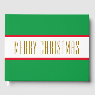 Bright Green Red White Stripes MERRY CHRISTMAS Guest Book