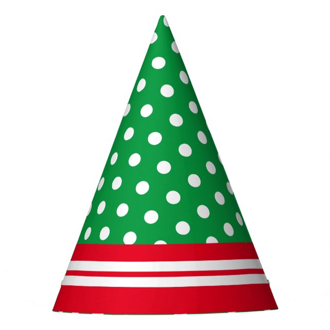 Bright Green Red White Stripes Tiled Polka Dots Party Hat (Front)