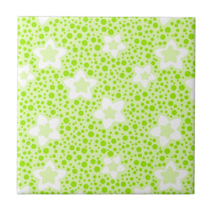 Bright green retro polka dots with floral pattern  ceramic tile