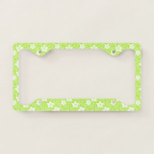 Bright green retro polka dots with floral pattern  license plate frame