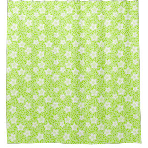 Bright green retro polka dots with floral pattern shower curtain