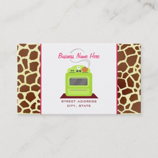 Customizable Bright Green Retro Stove Giraffe Chef Caterer Business Cards