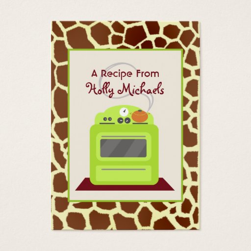 Customizable Bright Green Retro Stove &amp; Giraffe Recipe Cards Business Card