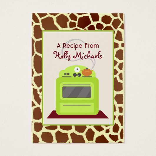 Bright Green Retro Stove & Giraffe Recipe Cards (Front)