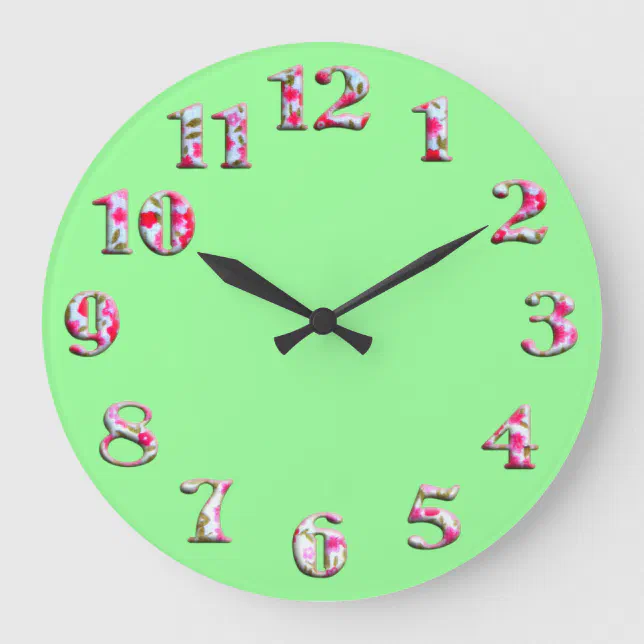 Bright green round clock with big cute numbers 22 | Zazzle