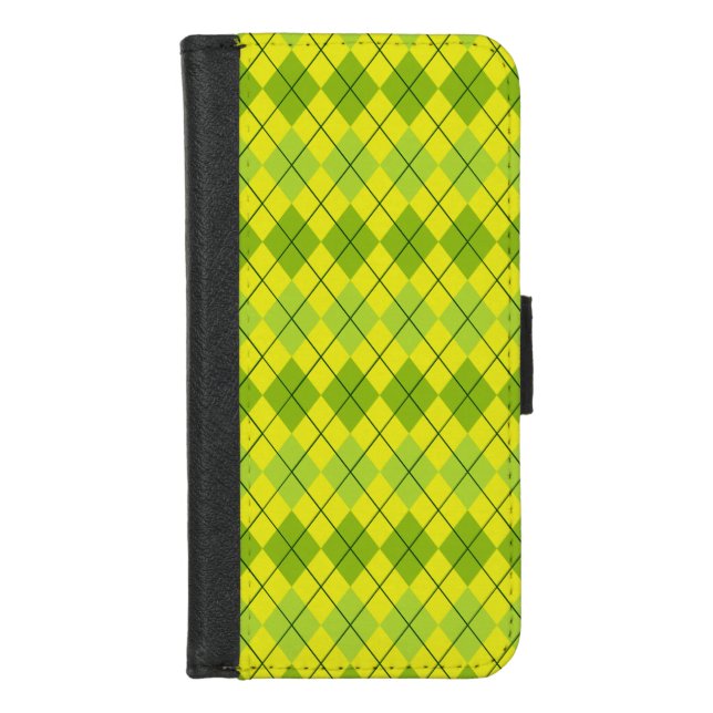 Bright green Scottish Tartan-Pattern iPhone Wallet Case (Front)