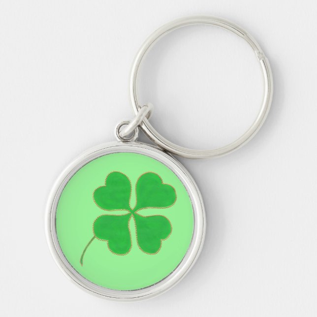 Bright Green Shamrock gold dots trim, keychain (Front)