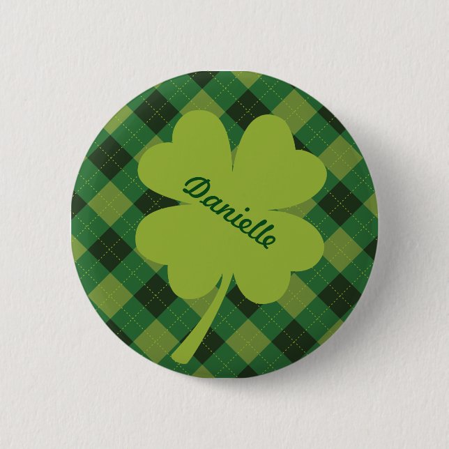 Bright Green Shamrock Personalized Pin (Front)