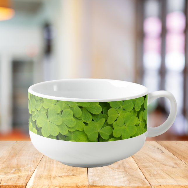 Bright Green Shamrocks Floral Soup Mug (In Situ)