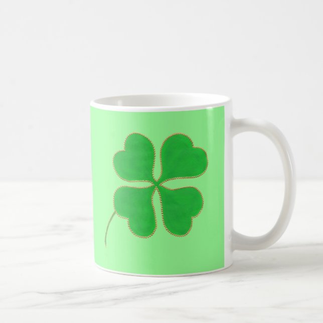 Bright Green Shamrocks Gold Dots Trim, mugs (Right)