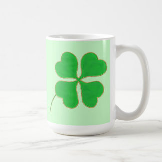 Bright Green Shamrocks Gold Dots Trim, mugs