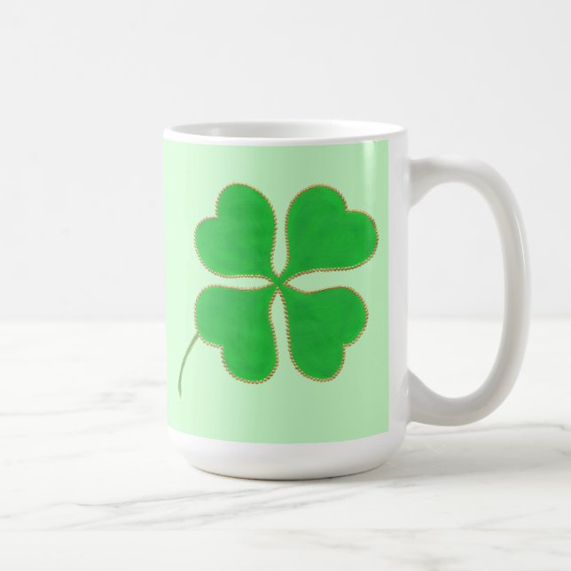 Bright Green Shamrocks Gold Dots Trim, mugs (Right)