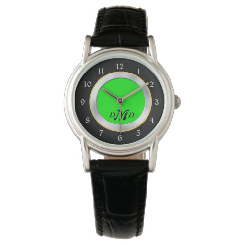 Bright Green Silver Black Monogram Watch