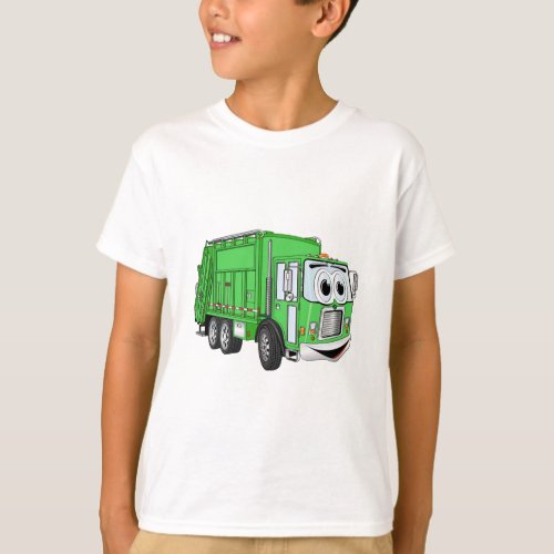 Bright Green Smiling Garbage Truck Cartoon T_Shirt