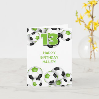 bright green soccer balls kids happy birthday card