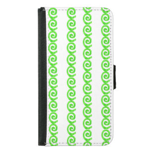 Bright green spirals pattern on white samsung galaxy s5 wallet case