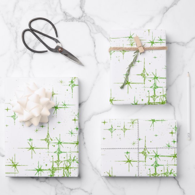 Bright Green Star Twinkle Wrapping Paper Sheets (Front)