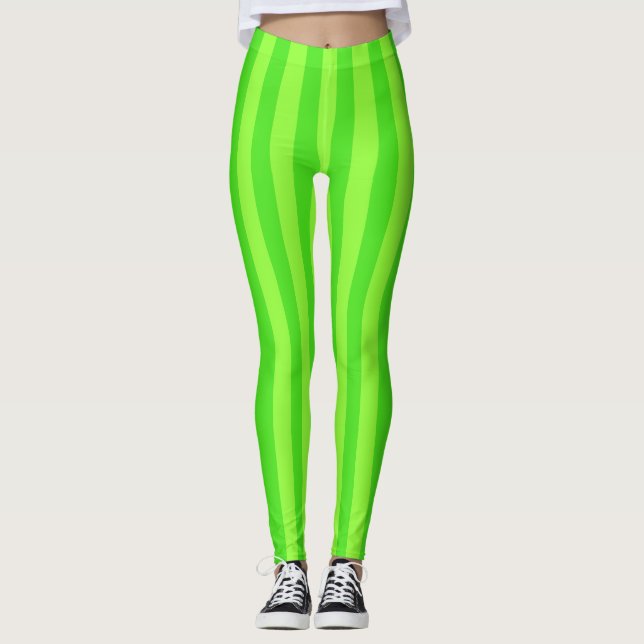 Bright Green Stripe Pattern Leggings (Front)