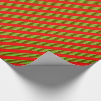 Bright Green Stripes on Red Background gift wrap