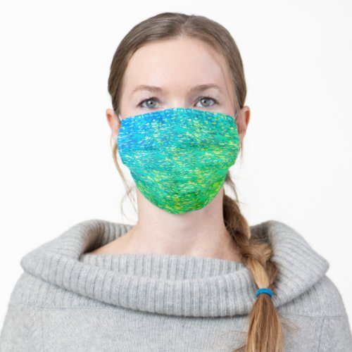 Bright Green Teal Aqua Blue Van Gogh Style Adult Cloth Face Mask