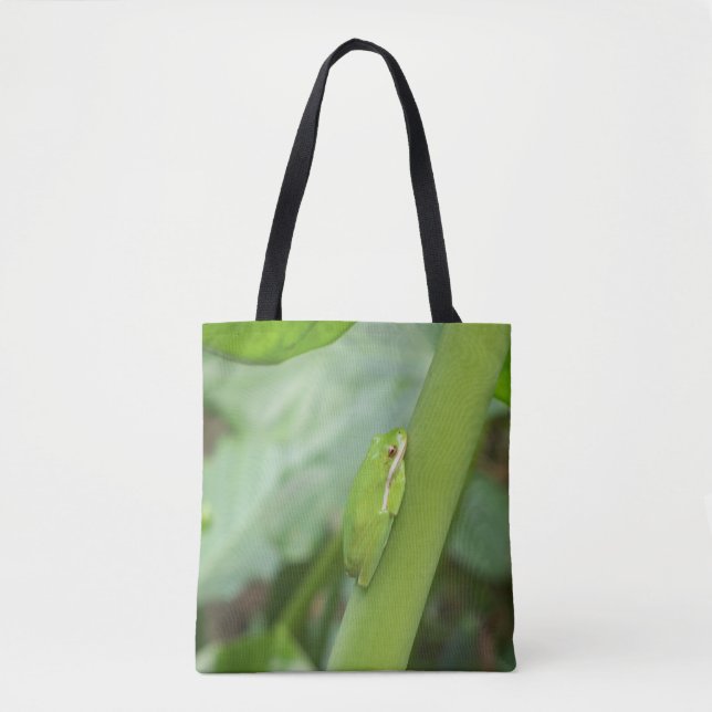 bright green tree frog on a tote bag (Front)