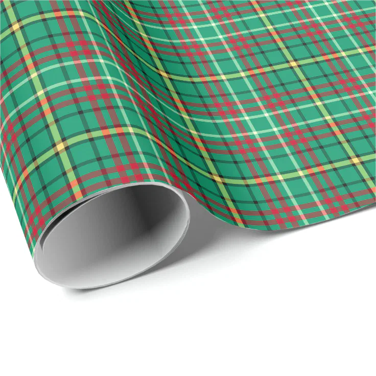 Bright Green Vintage Christmas Plaid Wrapping Paper | Zazzle