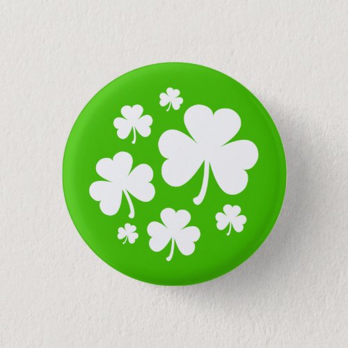 Bright Green w White Shamrocks Irish Pride Pinback Button