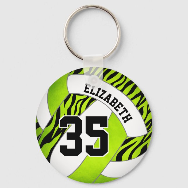 bright green w zebra stripes girls volleyball keychain (Front)