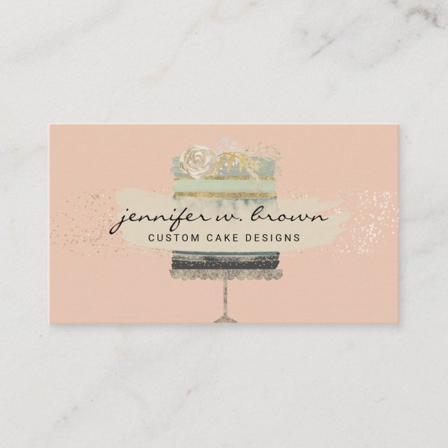 Bright Green Wedding Cake on Pink Background Business Card