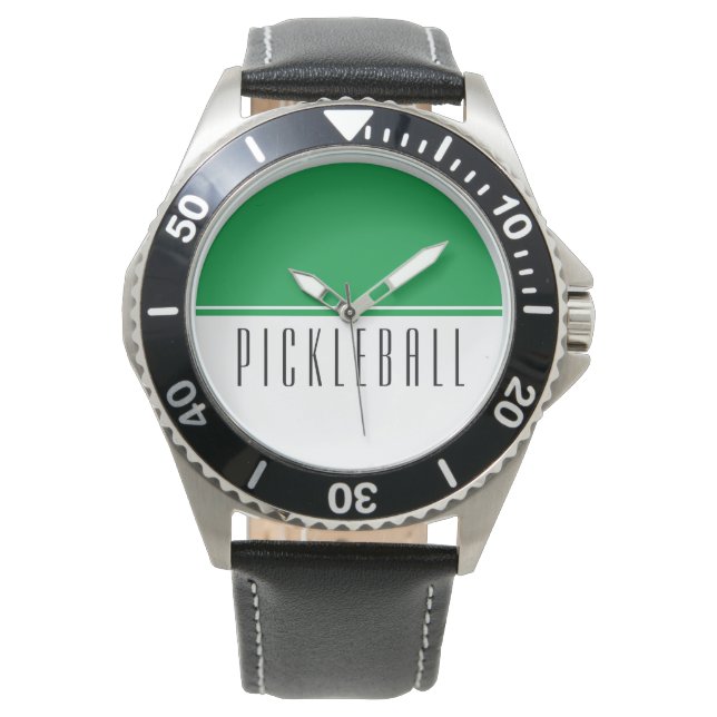 Bright Green White Color Block PICKLEBALL Text  Watch (Front)
