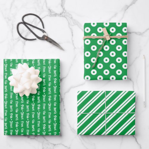 Bright Green  White Coordinated Christmas Wrapping Paper Sheets