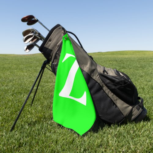 Bright Green White Monogram Golf Towel