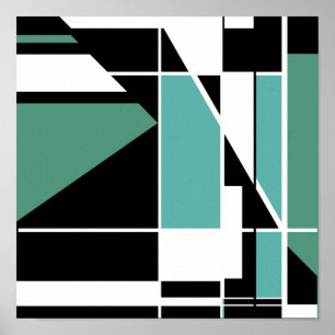 Bright Green White on Black Mosaic-like Abstract  Poster