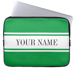 Bright Green White Racing Stripes Optional Text Laptop Sleeve