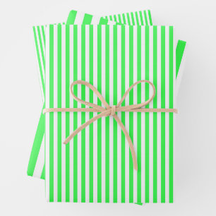 Bright Green & White Stripes Wrapping Paper Sheets