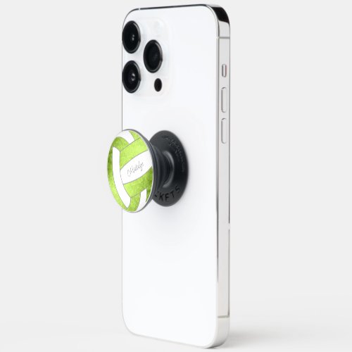 bright green white volleyball w custom name PopSocket