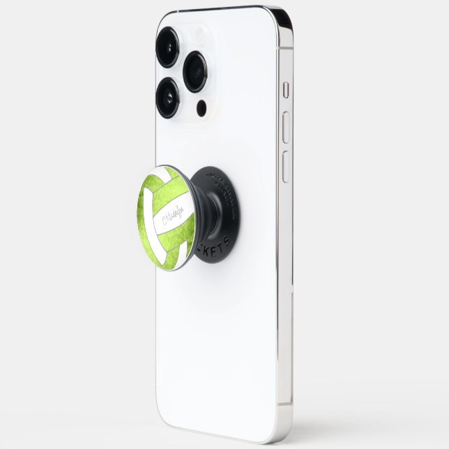 bright green white volleyball w custom name PopSocket (Open)
