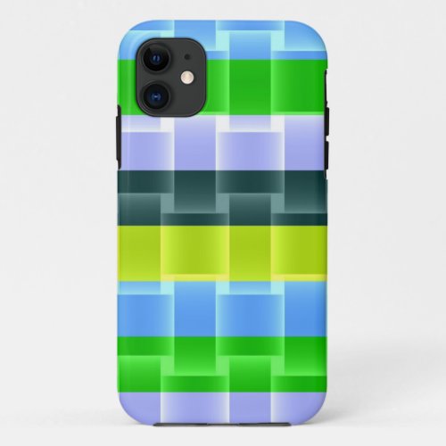 Bright Green Yellow Grey Aqua Stripes Pattern iPhone 11 Case