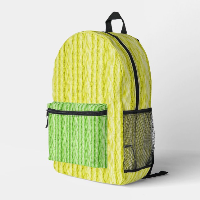 BRIGHT GREEN & YELLOW KNIT TEXTURE LOOK PRINTED BACKPACK (Back Corner Right)