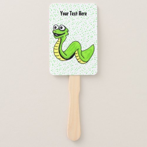 Bright Green Yellow Snake Smiling Face Polka Dots Hand Fan