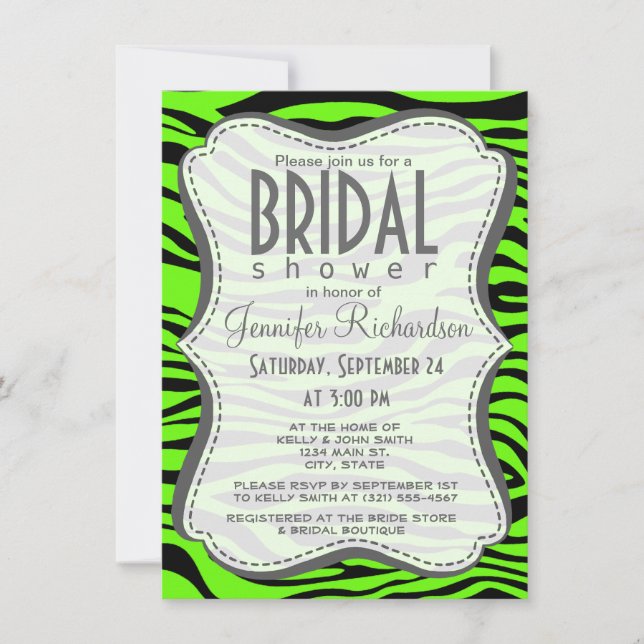 Bright Green Zebra Animal Print Invitation (Front)