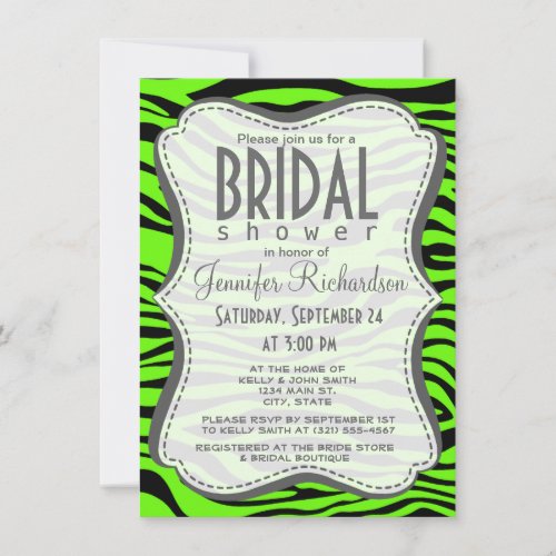 Bright Green Zebra Animal Print Personalized Invite