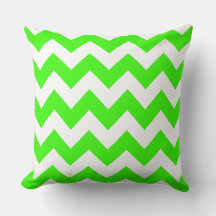 Bright Green Zig Zag Striped Pillow