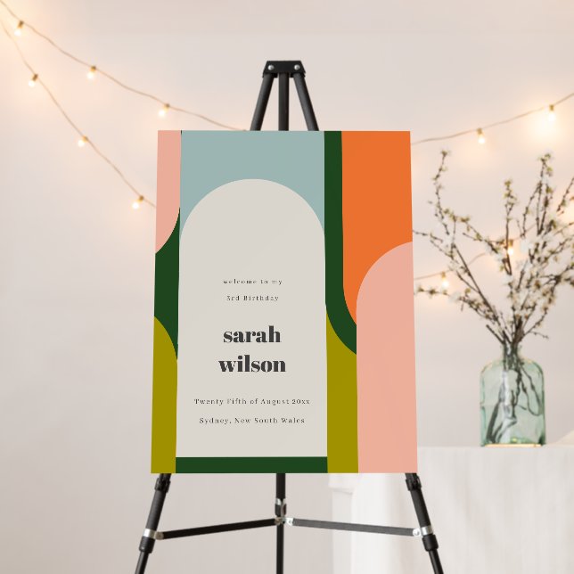 Bright Groovy Retro Arch Any Age Birthday Welcome Foam Board (In Situ (Stand))