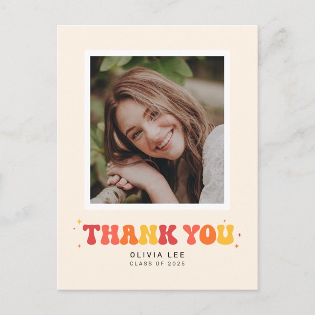 Bright Groovy Retro Graduation Thank You Postcard (Front)
