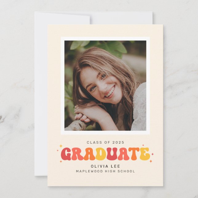 Bright Groovy Retro Photo Graduation  Announcement (Front)