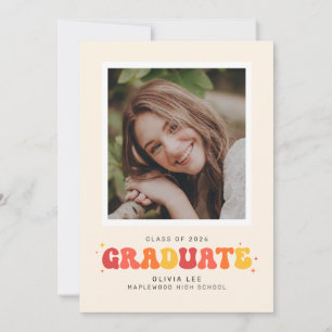 Bright Groovy Retro Photo Graduation Announcement