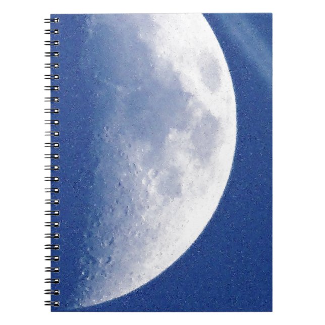 Bright half moon in blue sky notebook (Front)